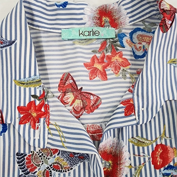 Karlie Cut Out Shoulder Striped Floral Butterfly Long Sleeve Size M - Picture 7 of 11